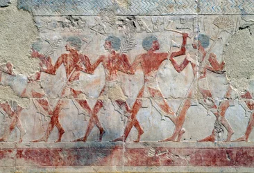 Processionsscen, östra väggen, övre gården, Hatshepsuts dödstempel, Deir el-Bahari, Theban Necropolis (UNESCO:s världsarvslista