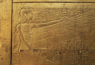 Relief på bakre yttre panel i andra begravningskapellet, Tutankhamuns skattkammare, Egypten, Egyptisk civilisation, Nya riket, XVIII:e dynastin