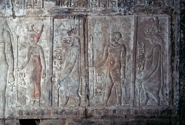 Relief med Neith, Opet, Hor Hijen och Hirent, Hatshepsuts begravningstempel, Deir el-Bahari, Theban Necropolis (UNESCO:s världsarvslista