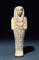 Shabti av Sati, möjligen från Saqqara, New Kingdom) (polykrom fajans)