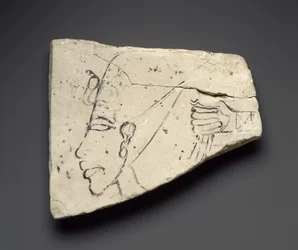 Skisser av Akhenatens huvud och hand, från det stora palatset i Tell el-Amarna (kalksten)