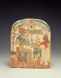 Stelae föreställer den avlidne före Horus, från Luxor, New Kingdom (målat trä)