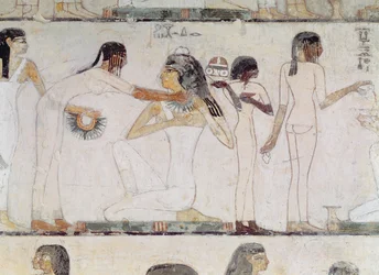 Förnäma kvinnors toalett, från Rekhmires grav, vesir åt Tuthmosis III och Amenhotep II, Nya riket