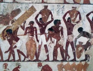Transport av livsmedel för att fylla på lagren i Ammons tempel, Rekhmires grav, även känd som grav TT100, Sheikh Abd el-Qurna, Theban Necropolis (Unescos världsarvslista)