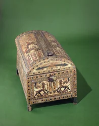 Tutankhamun Chest, New Kingdom, c.1340 f.Kr. (målat trä)