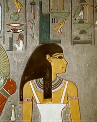 detalj av fresk som visar Isis, egypten, Louxor (XVIII dynastin, Thutmose III