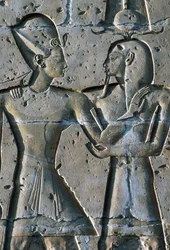 Basrelief föreställande farao, Seti I:s tempel, eller Abydos stora tempel, Abydos, Egypten, Egyptisk civilisation, Nya riket, XIX:e dynastin