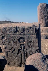 Block med reliefer och inskriptioner av Ramses II, Amuns stora tempel, Tanis, Egypten, Nya riket, XIX:e dynastin