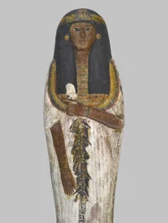 Kista för fruen av huset, Weretwahset, återskriven för Bensuipet, funnen i Thebe, New Kingdom, ca 1292-1190 f.Kr. (målat trä) (detalj av 293508)