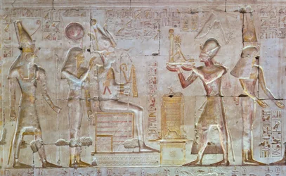 Färgad relief, tempel av Seti I, Abydos, Egypten