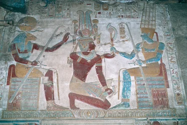 Egypten, Abydos, farao Seti I:s tempel, Osiris kapell, målad relief