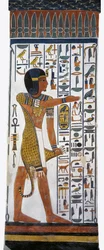 Egypten, Thebe, Luxor, Drottningarnas dal, Nefertaris grav, väggmålning av guden Horus i gravkammaren från 19:e dynastin
