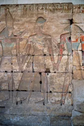 Egyptisk antikvitet: detalj av de låga relieferna av Sethi I-templet i Abydos