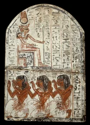 Egyptisk antikvitet: stel av skulptören Ken, hantverkare i Deir el Medineh: representation av gudinnan Renenoutet (matorm). Epoque Ramses II (1290-1224 f.Kr.) Bordeaux, aquitaine museum