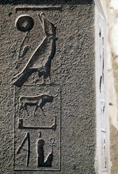 Hieroglyf med Horus namn, Amuns stora tempel, Tanis, Egypten, Nya riket, XIX:e dynastin