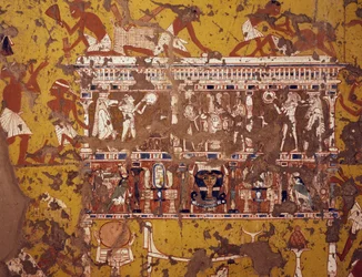Tillverkning av snidad bår, fresk, skulptören Ipys grav, Deir el-Medina Theban Necropolis (Unescos världsarvslista