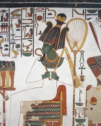 Osiris, fresker, östra väggen, östra sidokammaren, Nefertaris grav (QV66), Drottningarnas dal, Thebe (Unescos världsarvslista