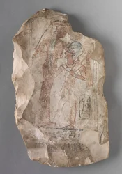 Ostracon: Ramesses II diades av en gudinna, ca 1279-1213 f.Kr.