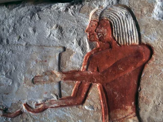Relief föreställande bärare, Leteyas grav, Saqqara, Egypten, Egyptisk civilisation, Nya riket, Dynasti XIX