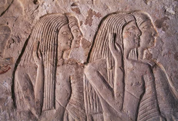 Relief föreställande grupp av kvinnor, Leteyas grav, Saqqara, Egypten, Egyptisk civilisation, Nya riket, XIX:e dynastin