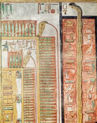 Relief som visar vägen som de döda måste korsa till livet efter detta, från Seti I:s grav (ca 1294-1279 f.Kr.) New Kingdom (målad kalksten)