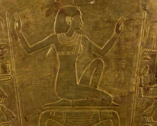 Gudinnan Isis, dekorativ detalj på sarkofag av drottning Tuya, Ramses II:s mor, förgyllt trä, Egyptisk civilisation, Nya riket, XIX:e dynastin