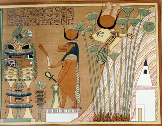 Thoueris och Hathor i papyrusen. Kollegiet liknar papyrusen från Ani, från Thebes