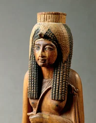 Trästaty av Ahmes Nefertari, Amenhotep I:s hustru, från Deir el-Medina, detalj, bysten, Nya riket, dynasti XIX