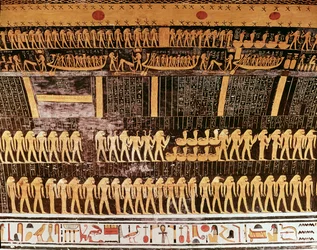 Detalj från Dagens bok från taket i gravkammaren i Ramses VI:s grav (r.1143-1136 f.Kr.) Nya kungariket (väggmålning)