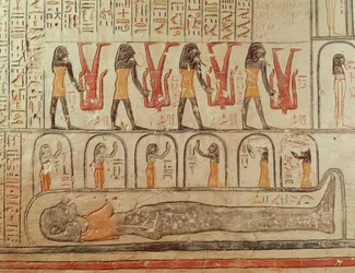 Detalj från Jordens bok, från gravkammaren i Ramses VI:s grav (r.1143-1136 f.Kr.) New Kingdom (väggmålning)