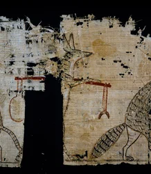 Papyrus föreställande satirisk scen, ca 1100 f.Kr., med anor från Ramses IX:s regeringstid, detalj, egyptisk civilisation, Nya kungariket, dynasti XX