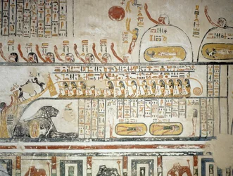Procession efter solguden Ras himmelsnavigering, Jordens bok, detalj från fresker av gravkammaren i Ramses VI:s grav, Kungarnas dal, Luxor, Thebe (Unescos världsarvslista