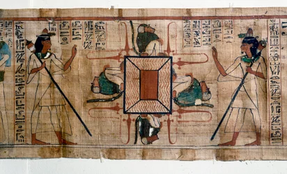 Egyptiska antikviteter: Eldsjön till helvetet. Papyrus ur en dödsbok. Papyrus från den 21:a dynastin