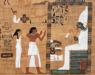 Papyrus med make och maka inför Osiris domstol
