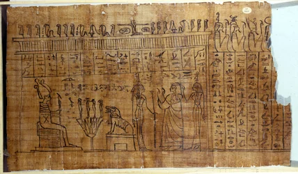 De dödas bok: Egyptisk hieroglyf på en papyrus från 22:a dynastin. 800-talet f.Kr. Turin, Egyptiska museet.