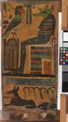 Anubis och den avlidnes själ, från en sarkofag (panel)