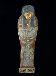 Kista av Pedi-Osiris, ptolemaisk period (305-30 f.Kr.) (polykrom och förgyllt trä)