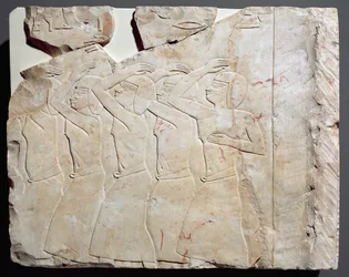 Relief från graven av Nes-Peka-Shuty, Deir El-Bahri, Thebe, detalj från den högra änden av det andra registret, Saiteperioden, c.656-610 f.Kr. (kalksten)