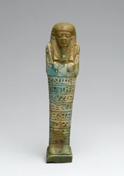 Shabti av Psamtek, möjligen från Giza, Late Kingdom (fajans)