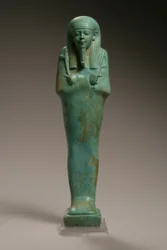 Ushabti-figur för Hekaemsaf, amiral av flottan, regeringstid av Amasis, 570-526 f.Kr. (fajans) (se 270355 för baksidan)
