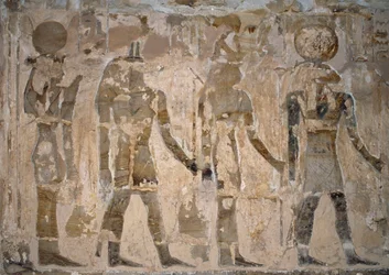 Väggmålningar, Temple of Ain El Meftla, Bahariya Oasis, Giza, Egypten, 26:e dynastin (663-525 f.Kr.)