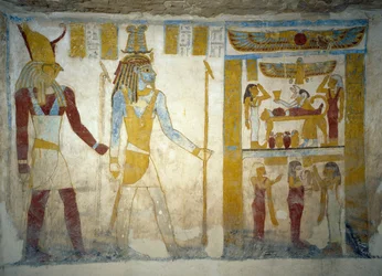 Väggmålningar från Tomb of Pa Nentwy, Bahariya Oasis, Giza, Egyptens egyptiska civilisation, 26:e dynastin, 663-525 f.Kr.