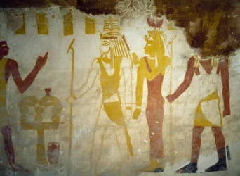 Väggmålningar från Tomb of Pa Nentwy, Bahariya Oasis, Giza, Egyptens egyptiska civilisation, 26:e dynastin, 663-525 f.Kr.