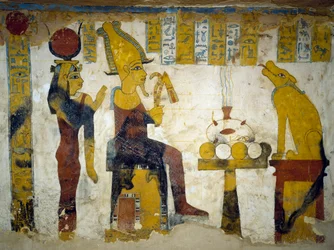 Väggmålningar från gravkammaren av Pa Nentwy Tomb, Bahariya Oasis, Giza, Egypten. Egyptisk civilisation, 26:e dynastin, 663-525 f.Kr.