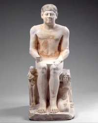 Nikare med sin fru och dotter, c.2420-2389 f.Kr. (målad kalksten)