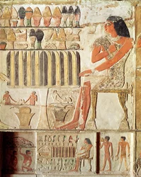 Den avlidne framför ett bord med mat, egyptiskt, Gamla kungariket (väggmålning)