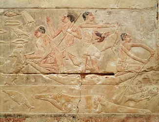 Relief föreställande män i en båt, från prinsessan Iduts grav, Gamla riket, ca 2330 f.Kr.