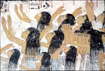 Forntida Egypten, väggmålning, klagande kvinnor i begravningståg, Ramoses grav, Thebe