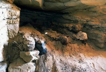 Detalj av grav nr 49, Valley of Golden Mummies, Bahariya Oasis, Giza, Egypten. Egyptisk civilisation
