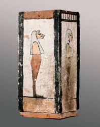 Egyptisk antikvitet: begravningsurna eller baldakin av trä. 11-4:e århundradet f.Kr. Klostret i Montserrat. Montserrats museum.